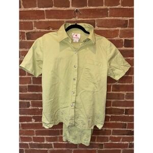 Quacker Factory‎ Women M Lime Green Shirt & Pants Set Bling Palm Tree Y2K